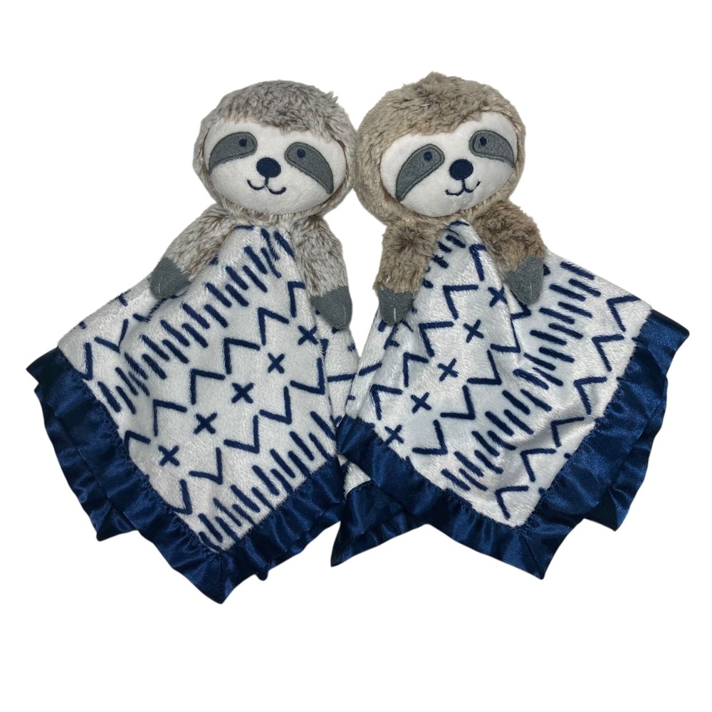 Lot - 2 Cloud Island Sloth Lovey 14" Security Blankets Blue Brown Target 2018